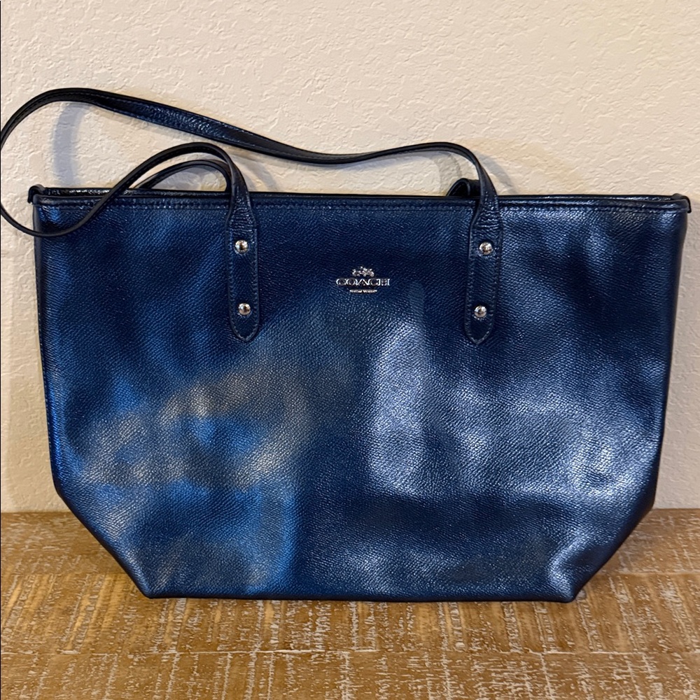 Coach Navy Leather Tote Bag